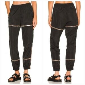 EUC Adam Selman Sport Womens Black Taped Track Pants Joggers Animal Print Size S